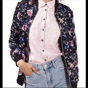 Topshop Black Floral Bomber Jacket